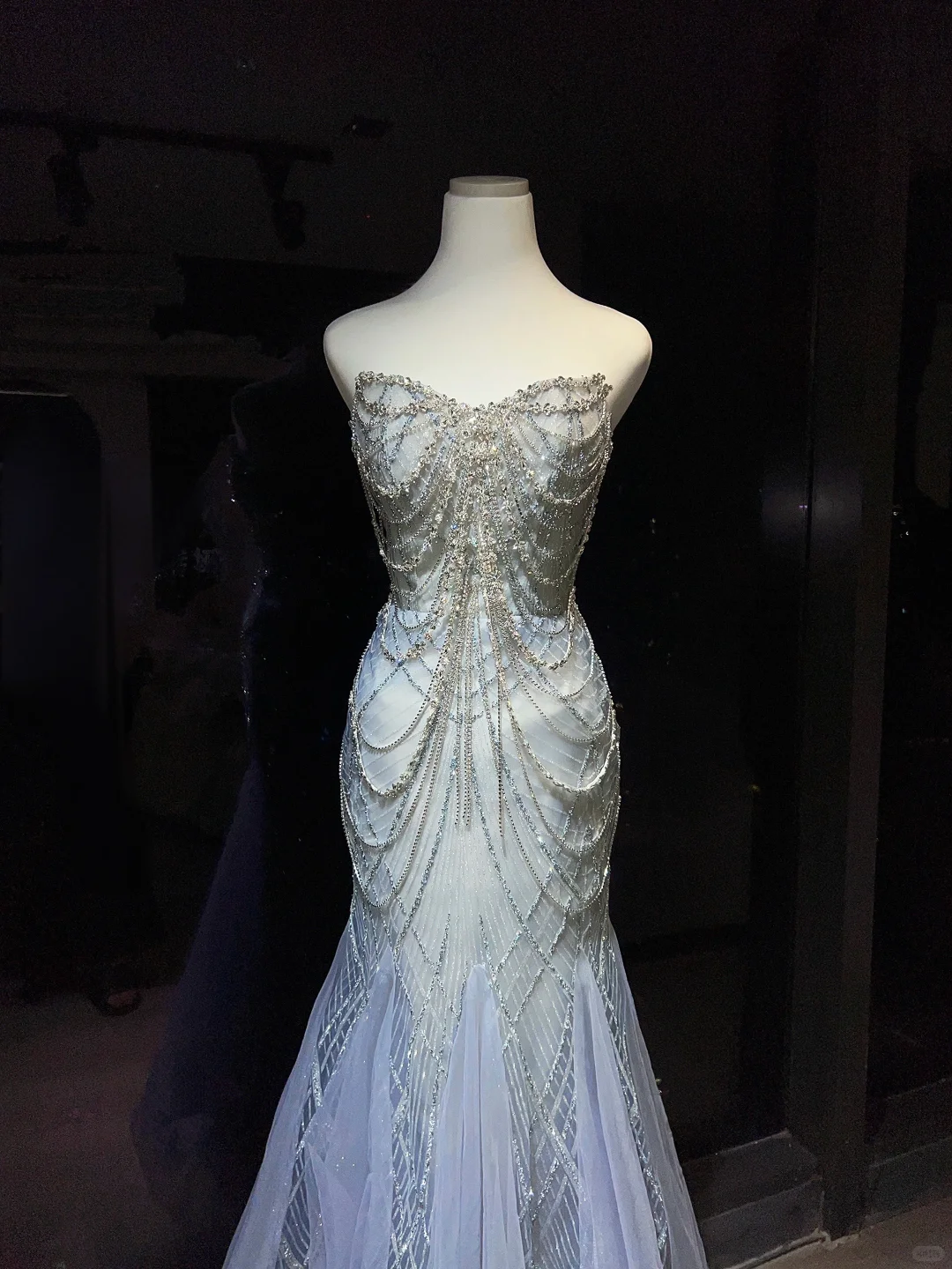 Light Slate Blue Beaded Mermaid Evening Gown Strapless Sweetheart Tulle Prom Dress NV7071