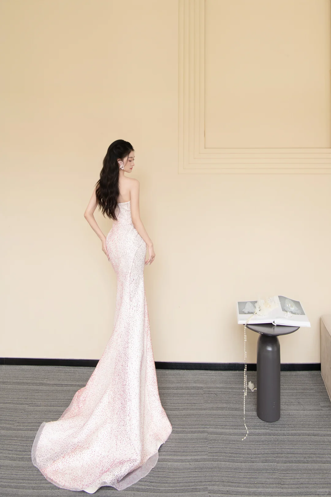 Ombre Pink Strapless Spark Rhinestone Mermaid Prom Gown NV7436