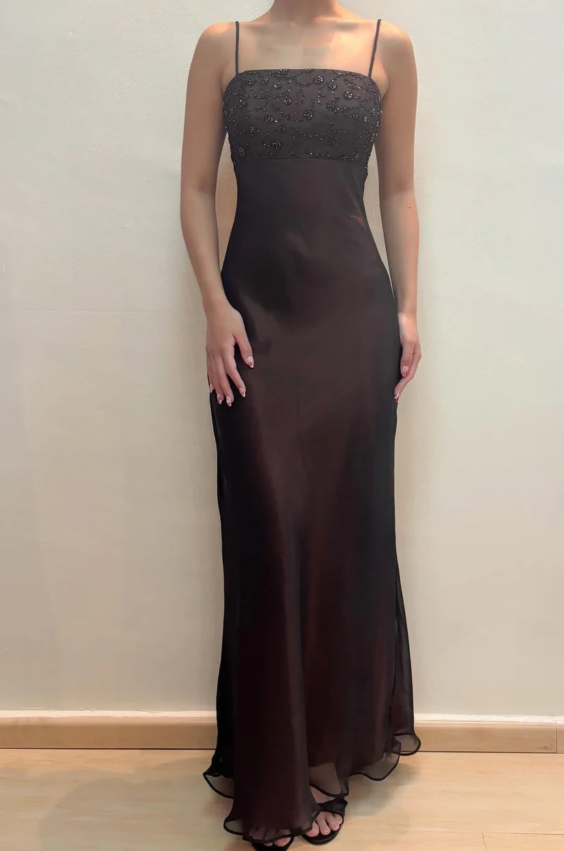 NiceVestidos – Exquisites, florales, perlenbesetztes Feenkleid, ärmellos, schwarzes Chiffon, schmale Passform, bodenlanges Abendkleid NV5775