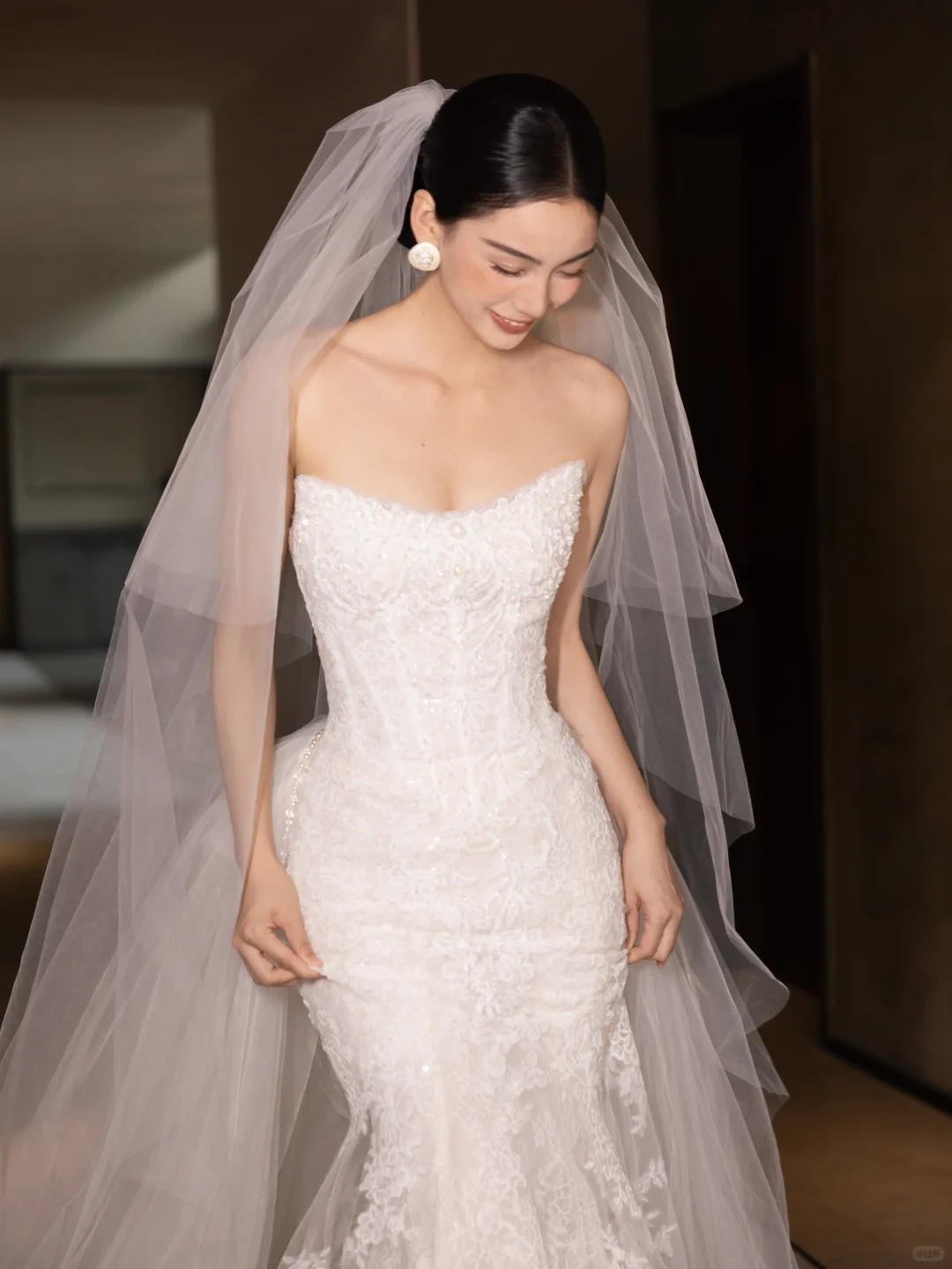 Sweetheart Strapless Lace Mermaid Wedding Dress Beaded Long Train Bridal Gown NV7198