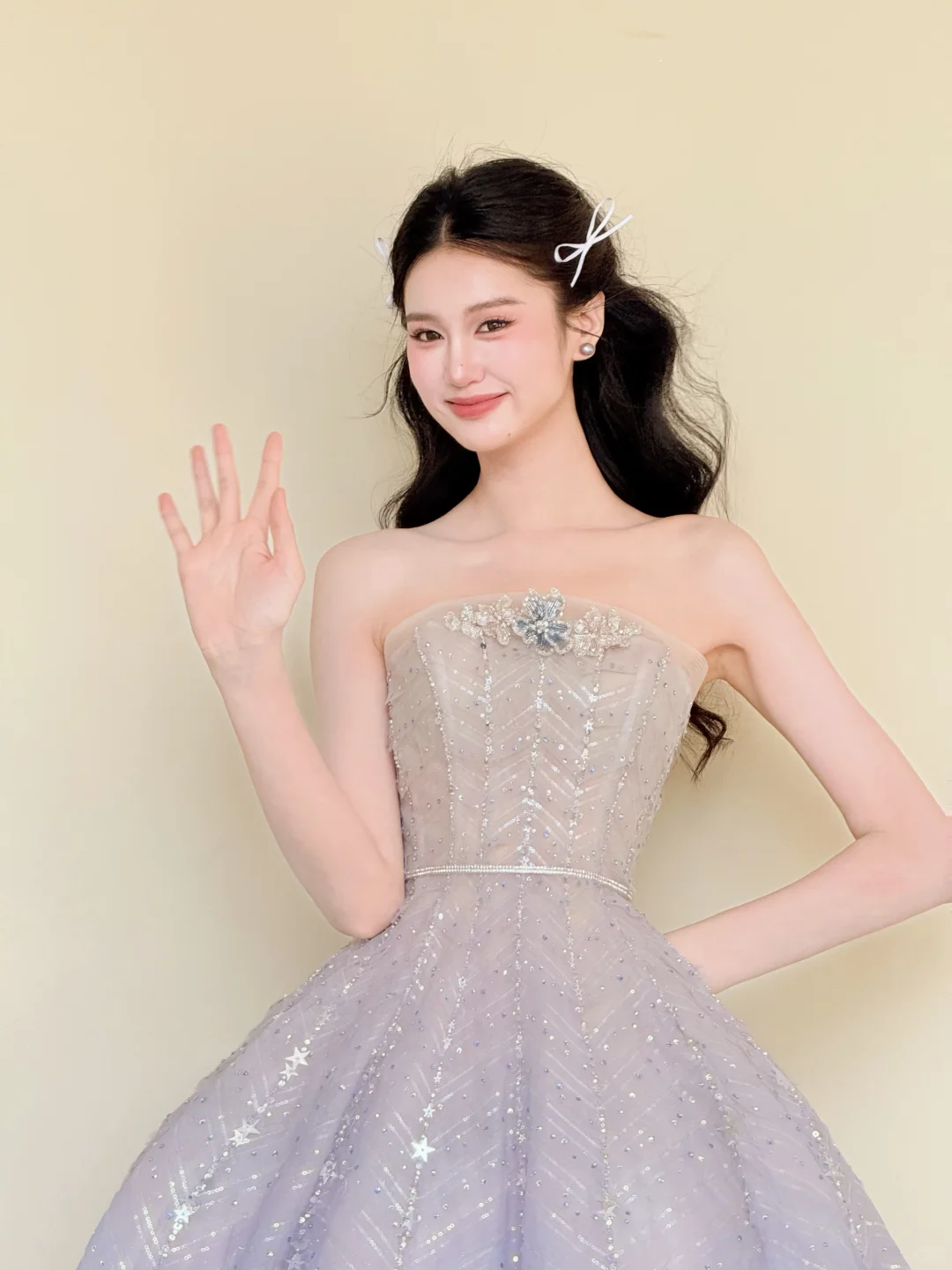 Strapless Lavender Ombre Sequin Tulle Prom Dress, Beaded Ball Gown Evening Dress NV7418