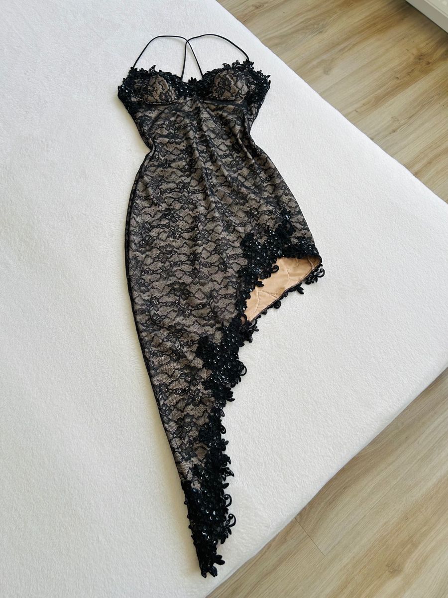 Black lace short chiffon homecoming dress birthday party dress prom dress nv5366