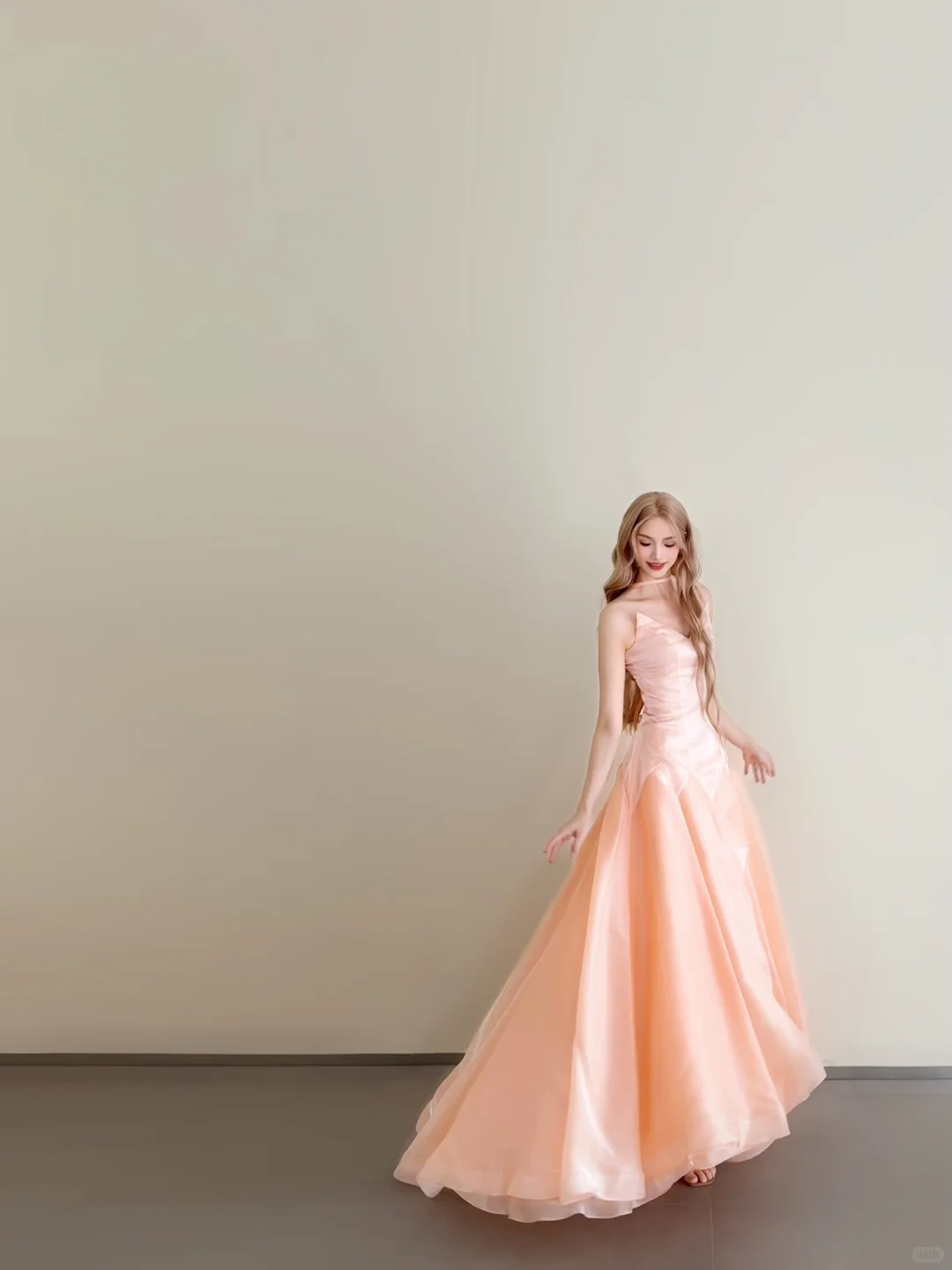 Peach Pink Spaghetti Strap Satin Ball Gown A-Line Prom Dress NV7177