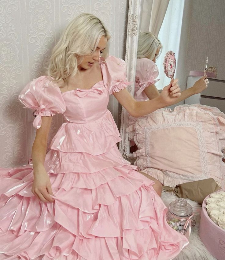 Robe de soirée longue rose à volants et col carré avec nœud papillon et robe de soirée nv2705