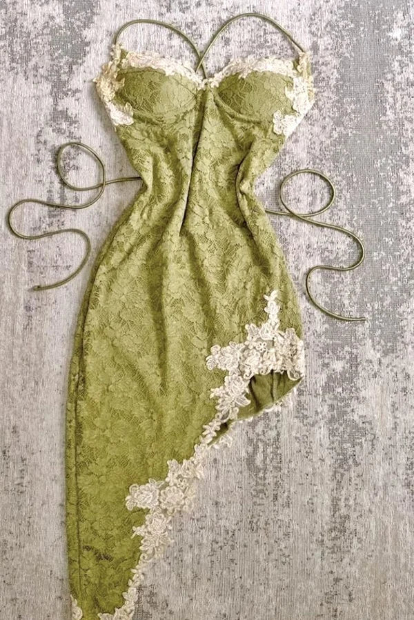 Vintage Green Lace Appliques Sheath Formal Graduation Homecoming Dress Short Birthday Party Dress nv5360