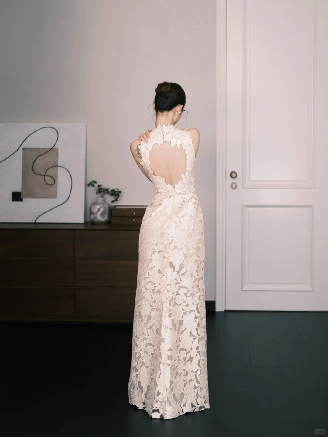 High Neck Halter 3D Floral Lace Sheath Formal Evening Dress NV7360