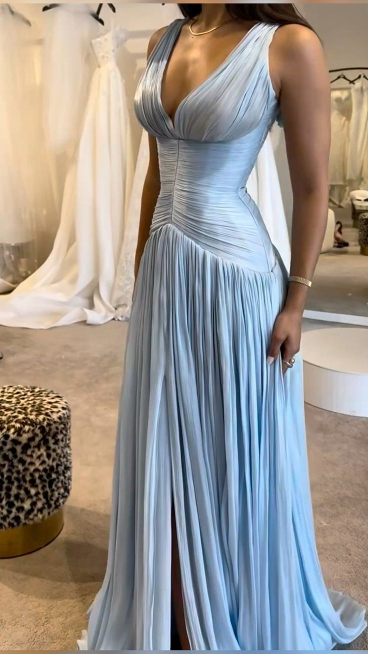 Blue elegant satin long prom dress evening dress party dress minimalism nv5120