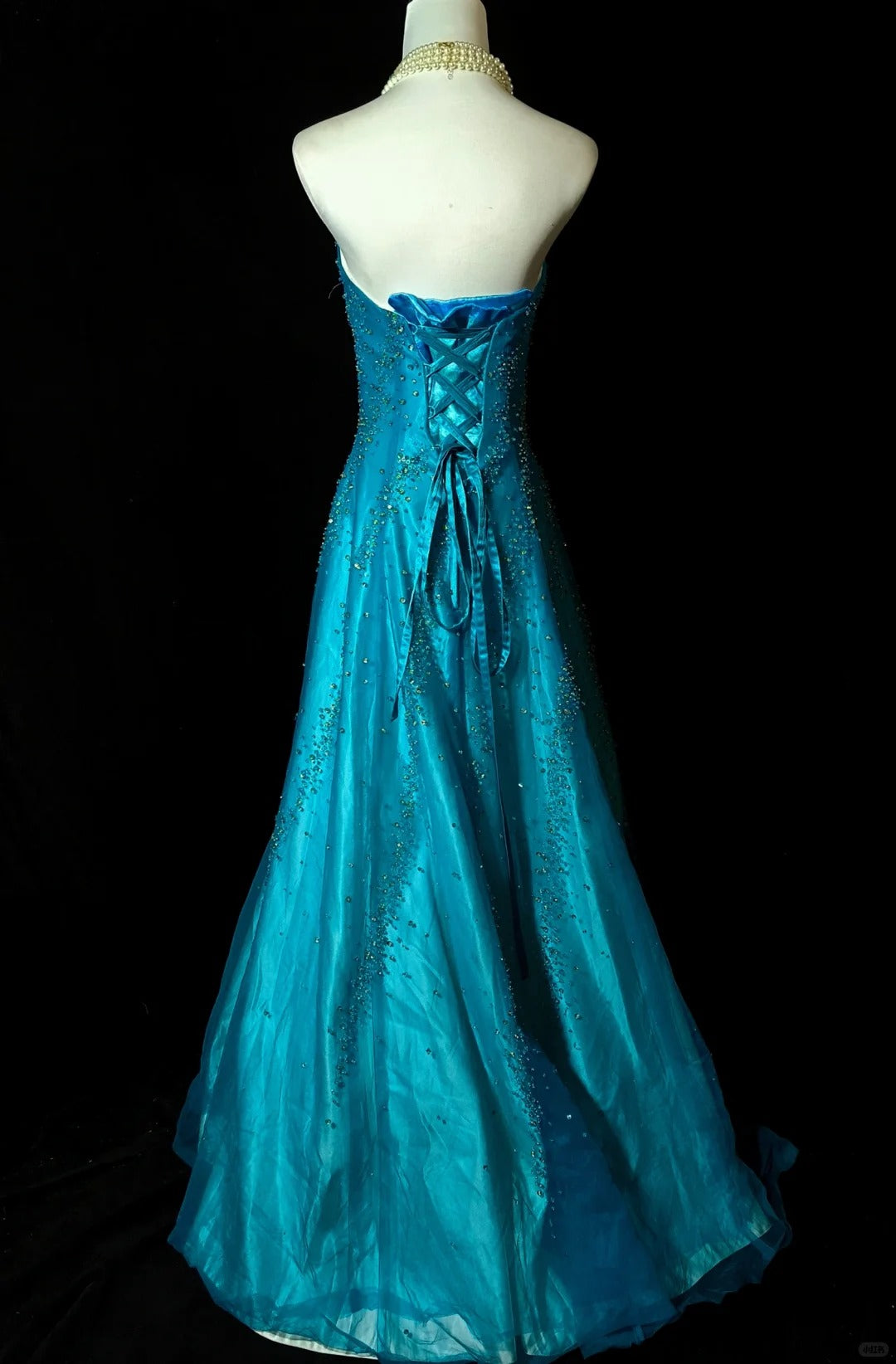 Blue beaded elegant long tulle ball gown evening dress nv4781