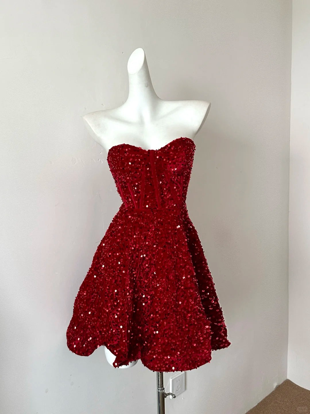 Robe de soirée élégante à paillettes, rouge brillant, longue, robe de bal, robe de soirée, robe de soirée, nv4183