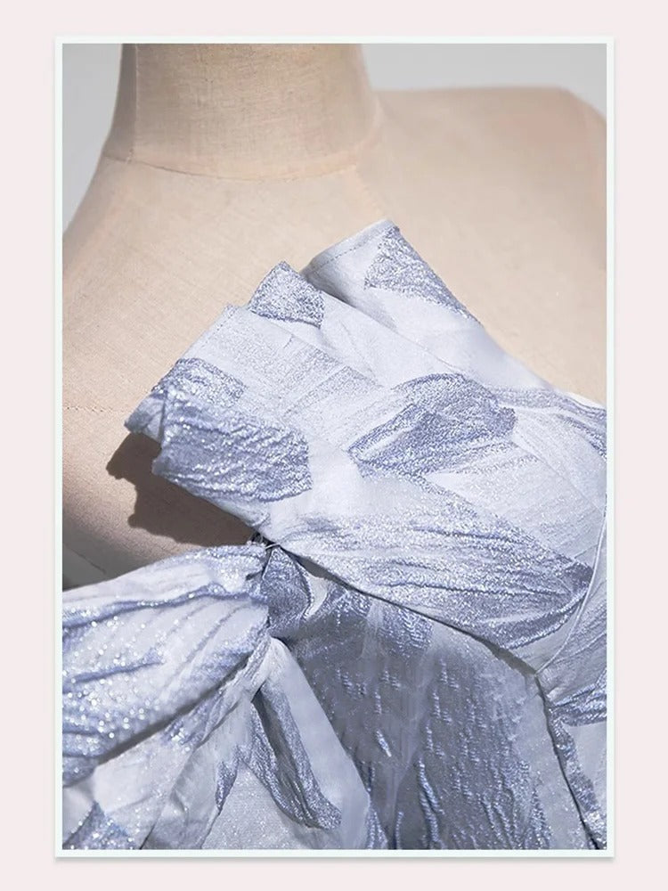 Blue Elegant Floral Long Satin Tulle Ball Gown Evening Gown Birthday Gown Wedding Dress nv4156