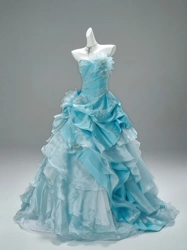 Blue stylish elegant long tulle ball gown evening dress nv4776