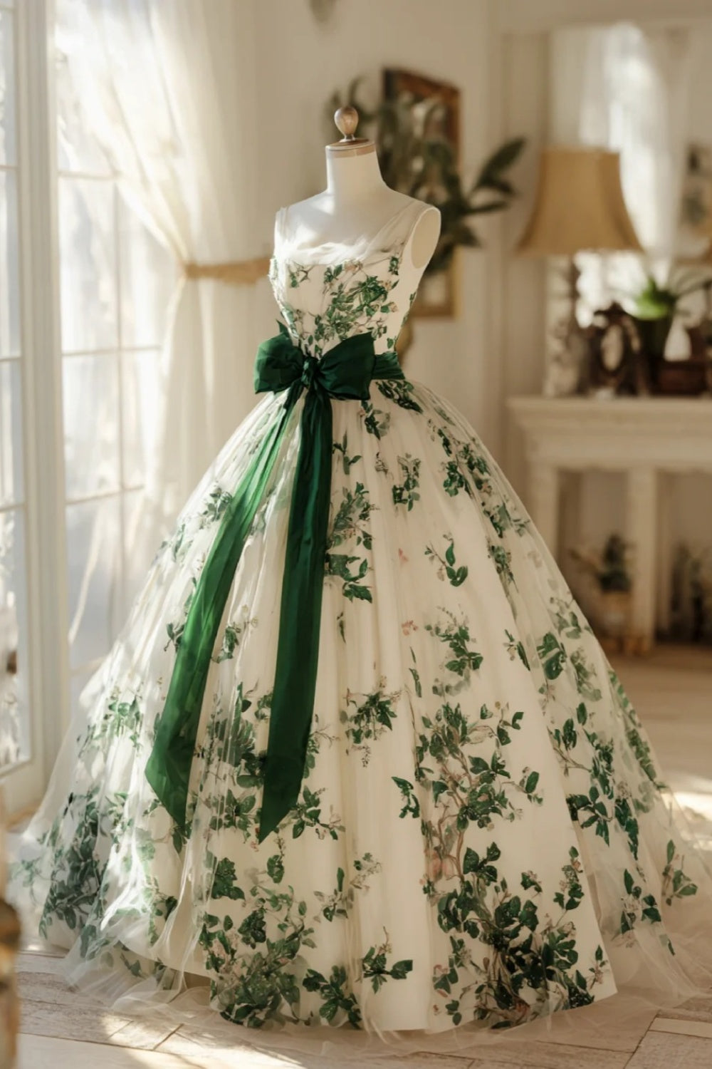 Emerald Green Gauze Dress | Forest-Style Court Dress NV6524