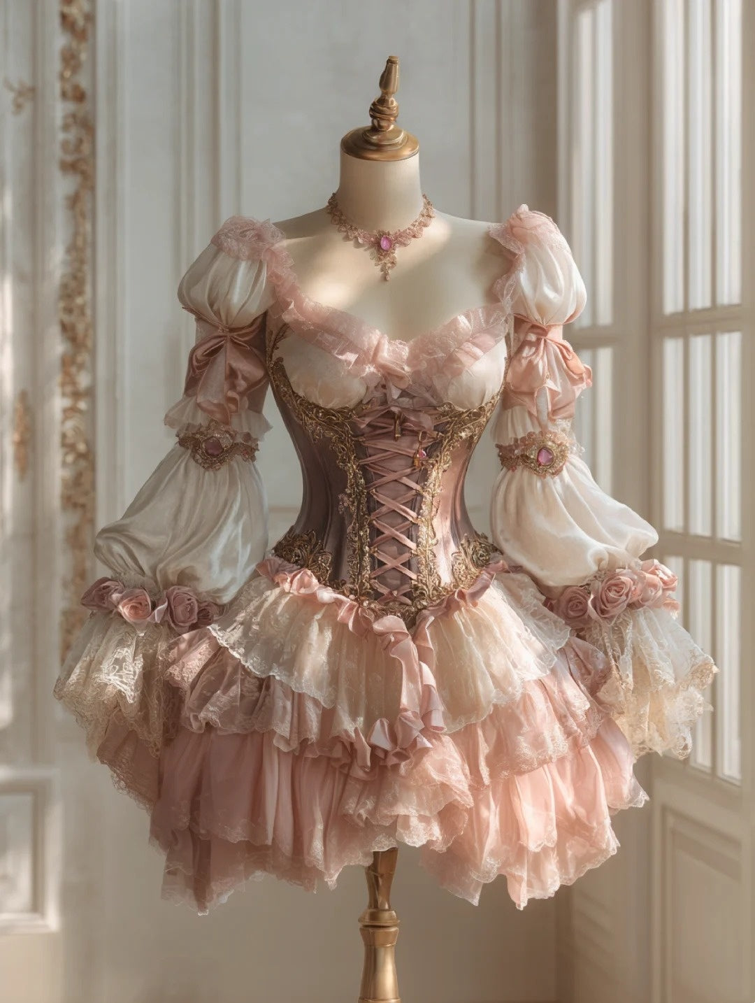 Absolutely gorgeous! Rose Palace Dream Pink Long-Sleeved Short Birthday Dress | A perfect blend of pink and courtly style. NV6528