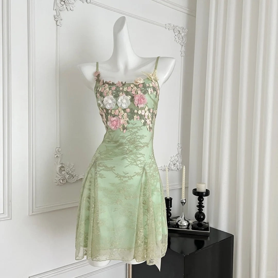 Green floral homecoming dress short tulle prom dress birthday dress evening dress nv4446