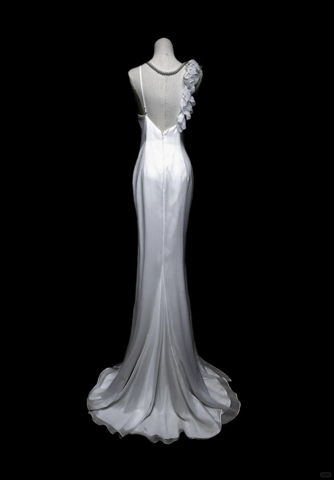 White Fashionable Elegant Floral Straps Long Tulle Chiffon Mermaid Slim Fit Floor Length Trailing Ball Gown Evening Gown Prom Gown Wedding Gown nv3869