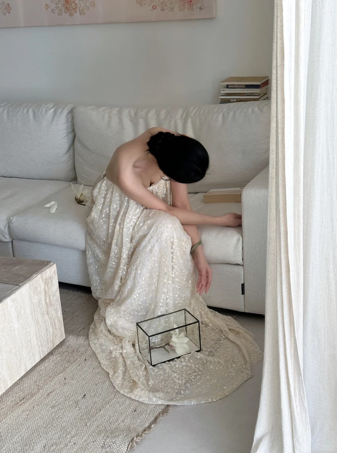 Elfenbeinweiß, wunderschön, exquisite Perlen, langes, bodenlanges Tüll-Ballkleid mit Pailletten, Abendkleid, Geburtstags-, Urlaubs- und Partykleid, nv4070