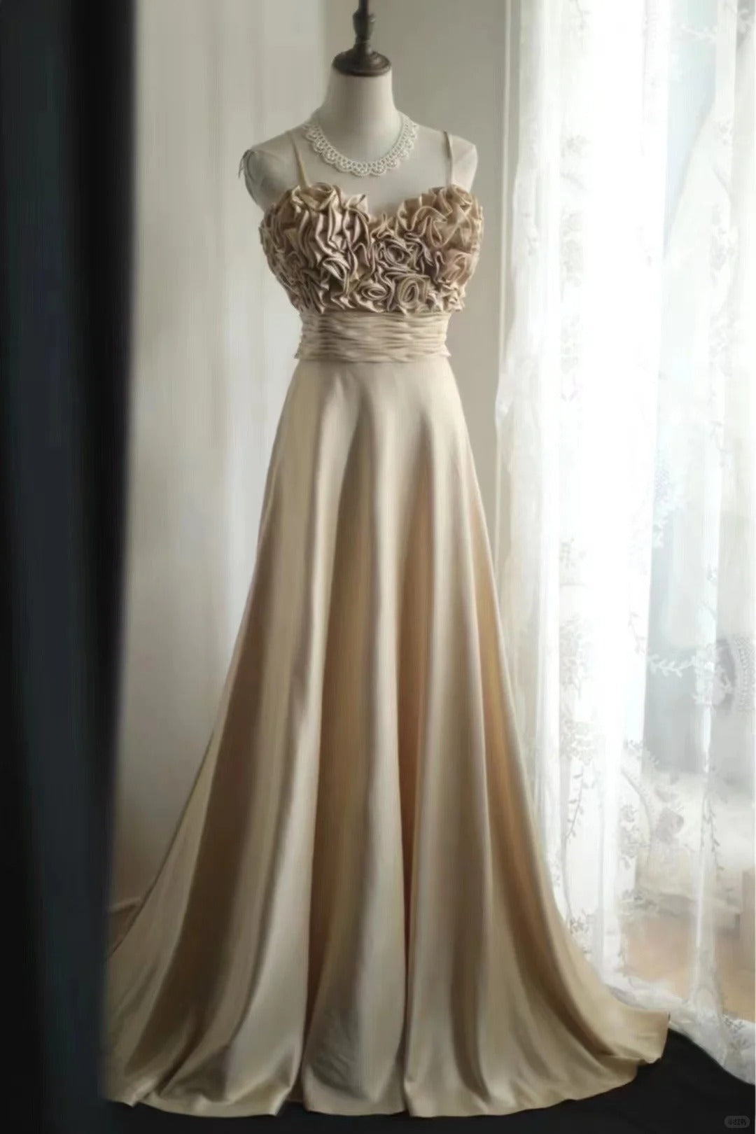 Brown Vintage Satin Long Prom Dress Evening Dress Party Dress Bridesma – NiceVestidos