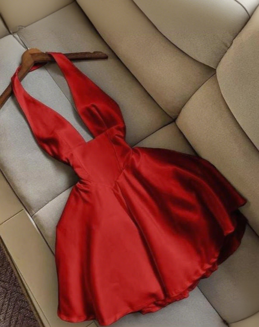 Gala-Kampfkleid reserviert! Rotes Neckholder-Puffkleid, integrierter Scheinwerfer NV6759