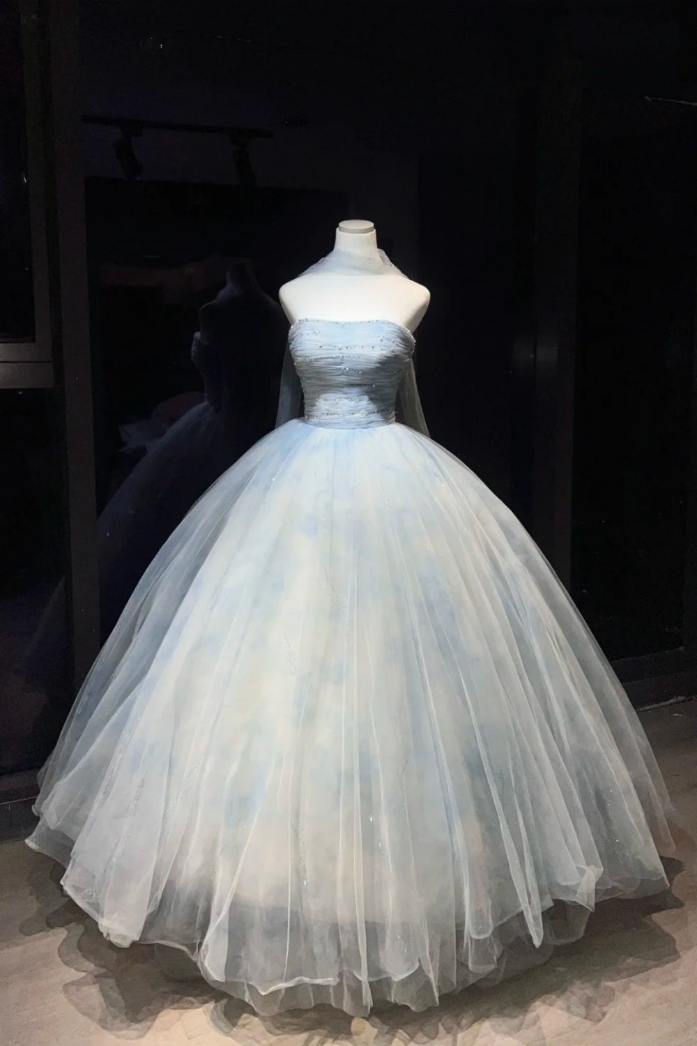 cream and blue wedding dresses Odessa Colorful Blue Wedding Dress with Floral Detail A-line Corset
