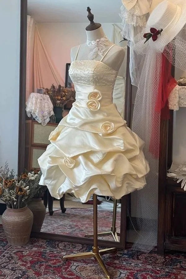 Yellow floral homecoming dress short satin prom dress evening dress adult dress nv4426