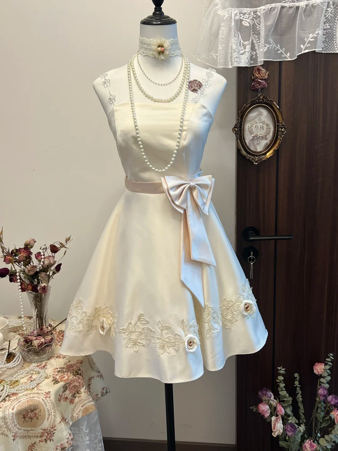 White floral homecoming dress short satin party dress sweet date dress birthday dress nv4261