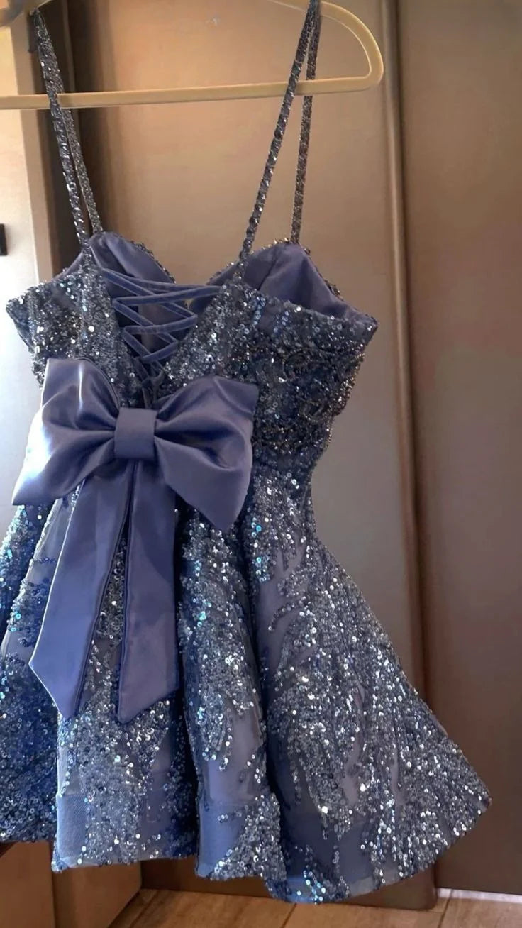 Robe de cocktail courte à paillettes violette brillante et tendance nv5065