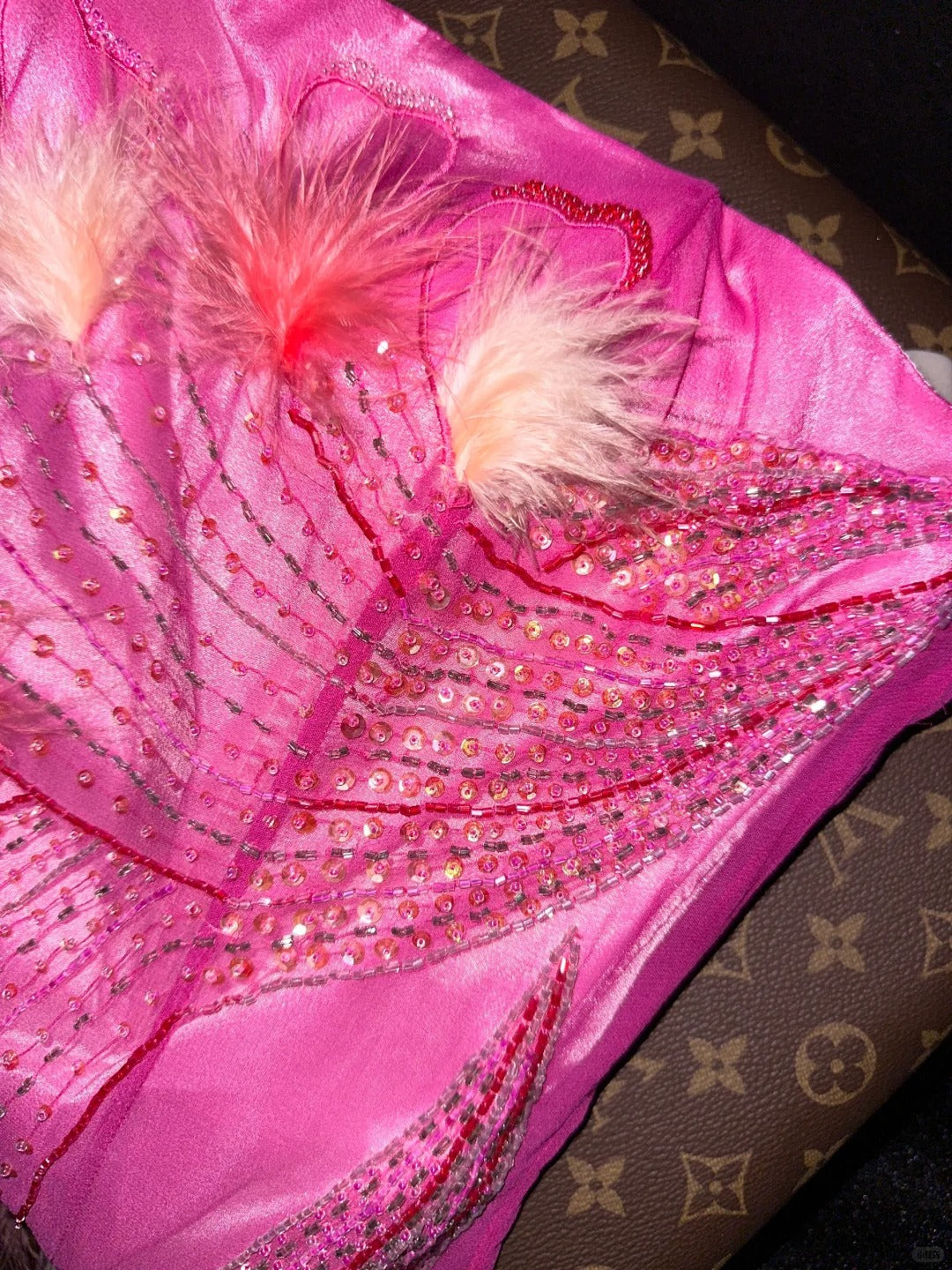 Dark Pink Fashion Beaded Long Tulle Satin Ball Gown Evening Dress nv5253