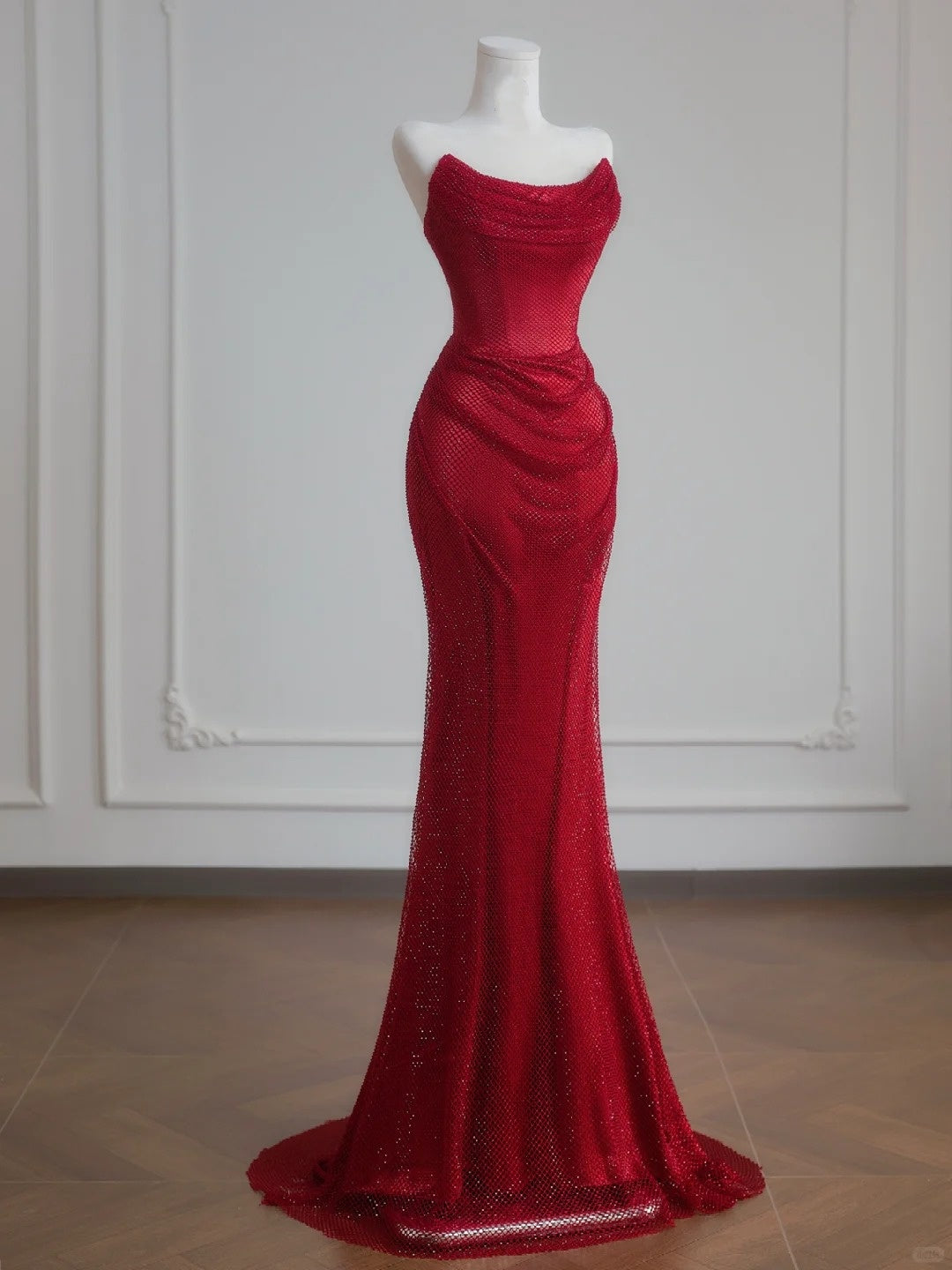 Robe de soirée longue rouge sirène moulante et brillante, élégante, nv4956