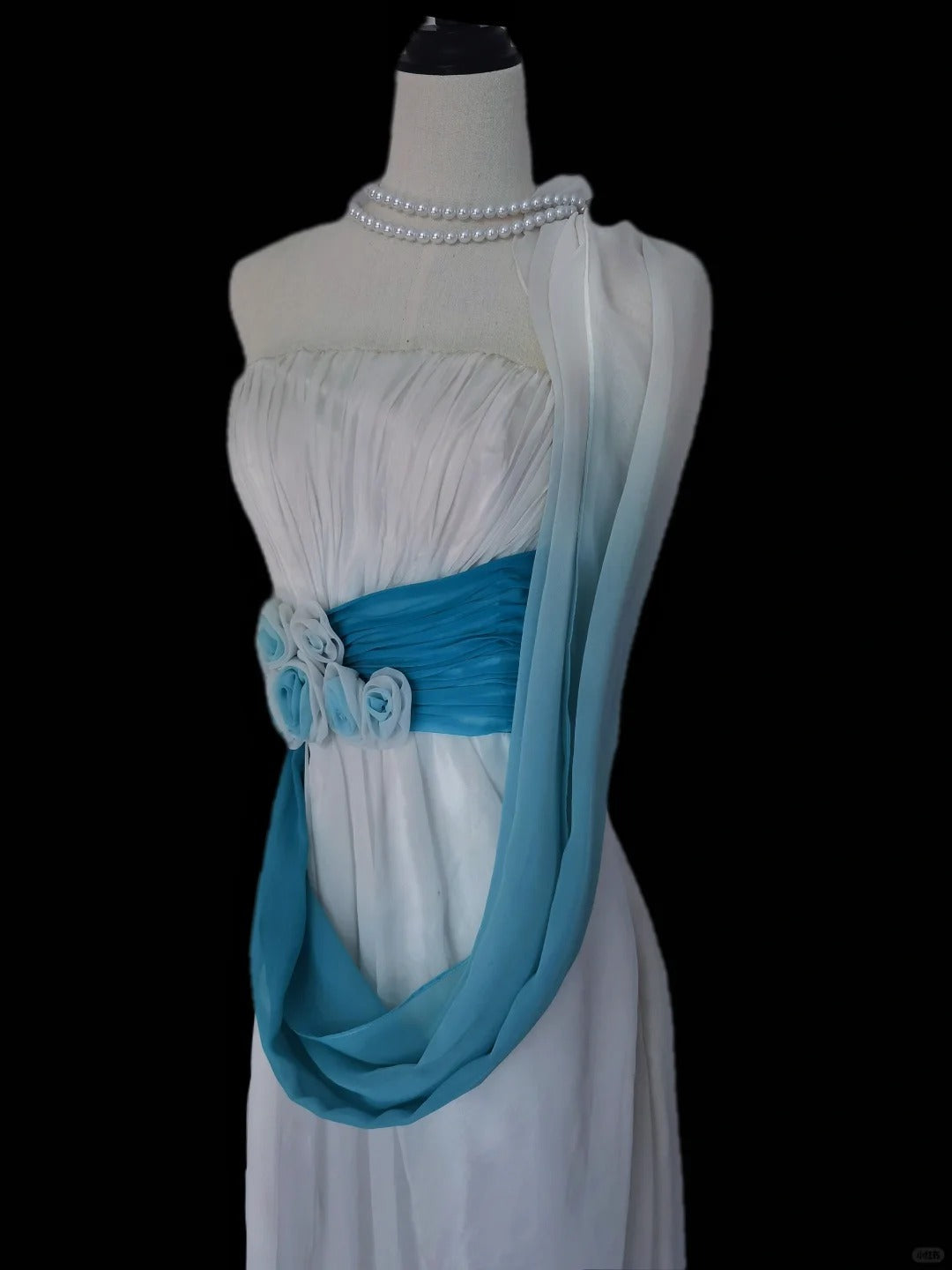 Blau Weiß Wunderschöne Zarte Blumen Träger Lange Tüll Bodenlangen Ballkleid Abendkleid Ballkleid Partykleid nv3902