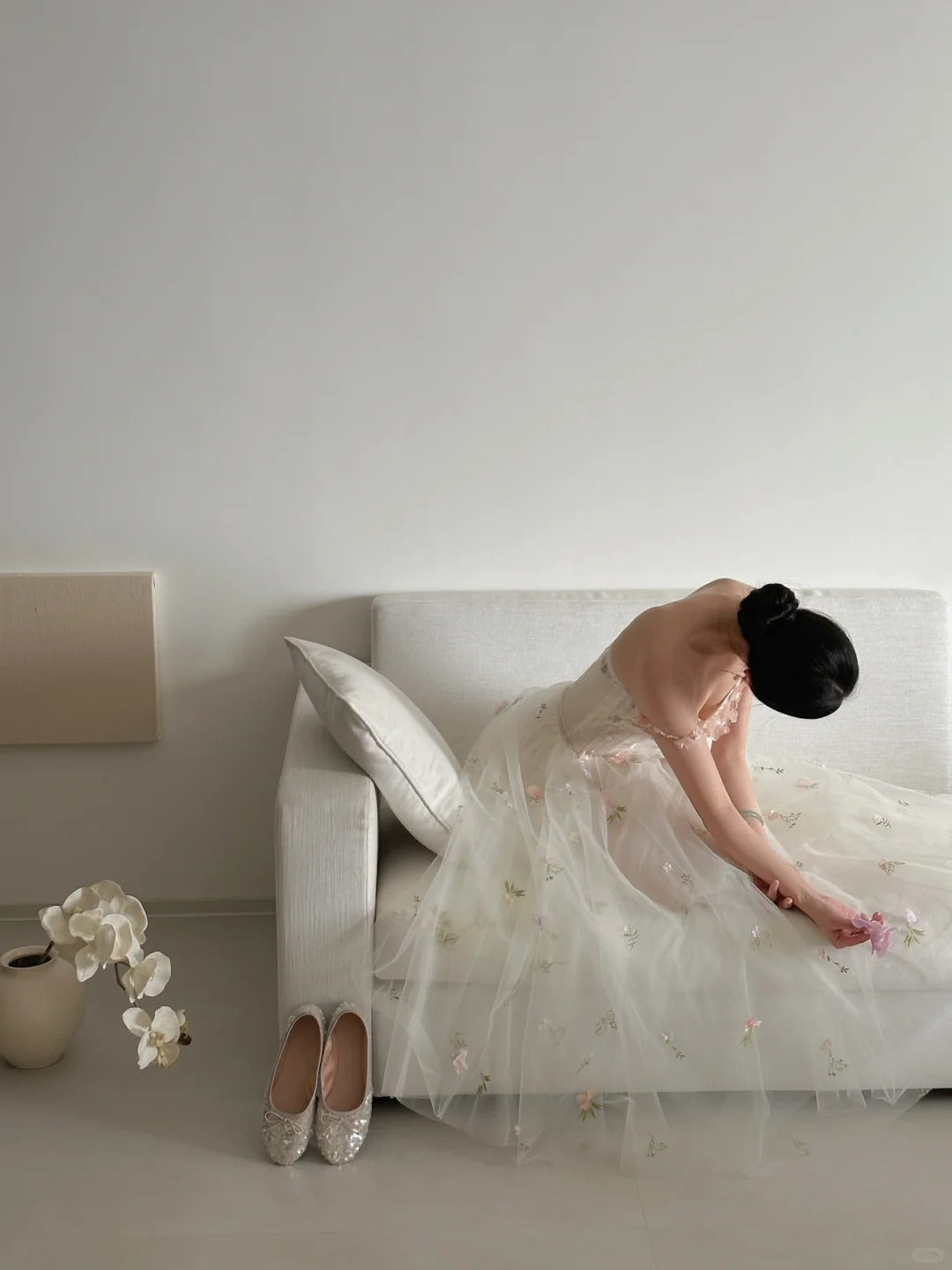 White Elegant Retro Fashion Romantic Exquisite Floral Long Floor Length Chiffon Tulle Ball Gown Evening Dress Birthday/Vacation/Wedding Dress Ball Gown Wedding Dress nv4076