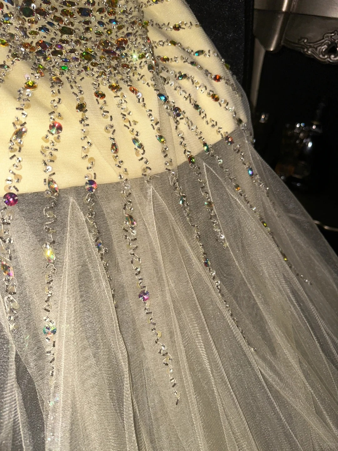 Champagne gold sweetheart neckline exquisite beaded fashionable long tulle ball gown nv5256