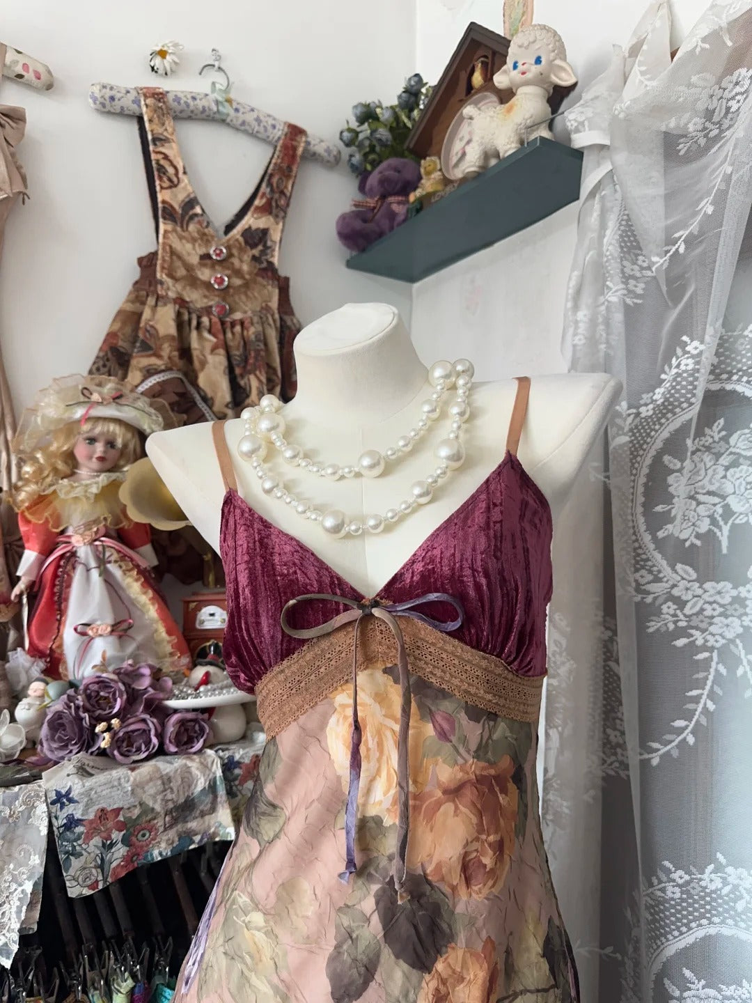 Robe de bal mi-longue en mousseline de soie, style rétro floral, nv5425