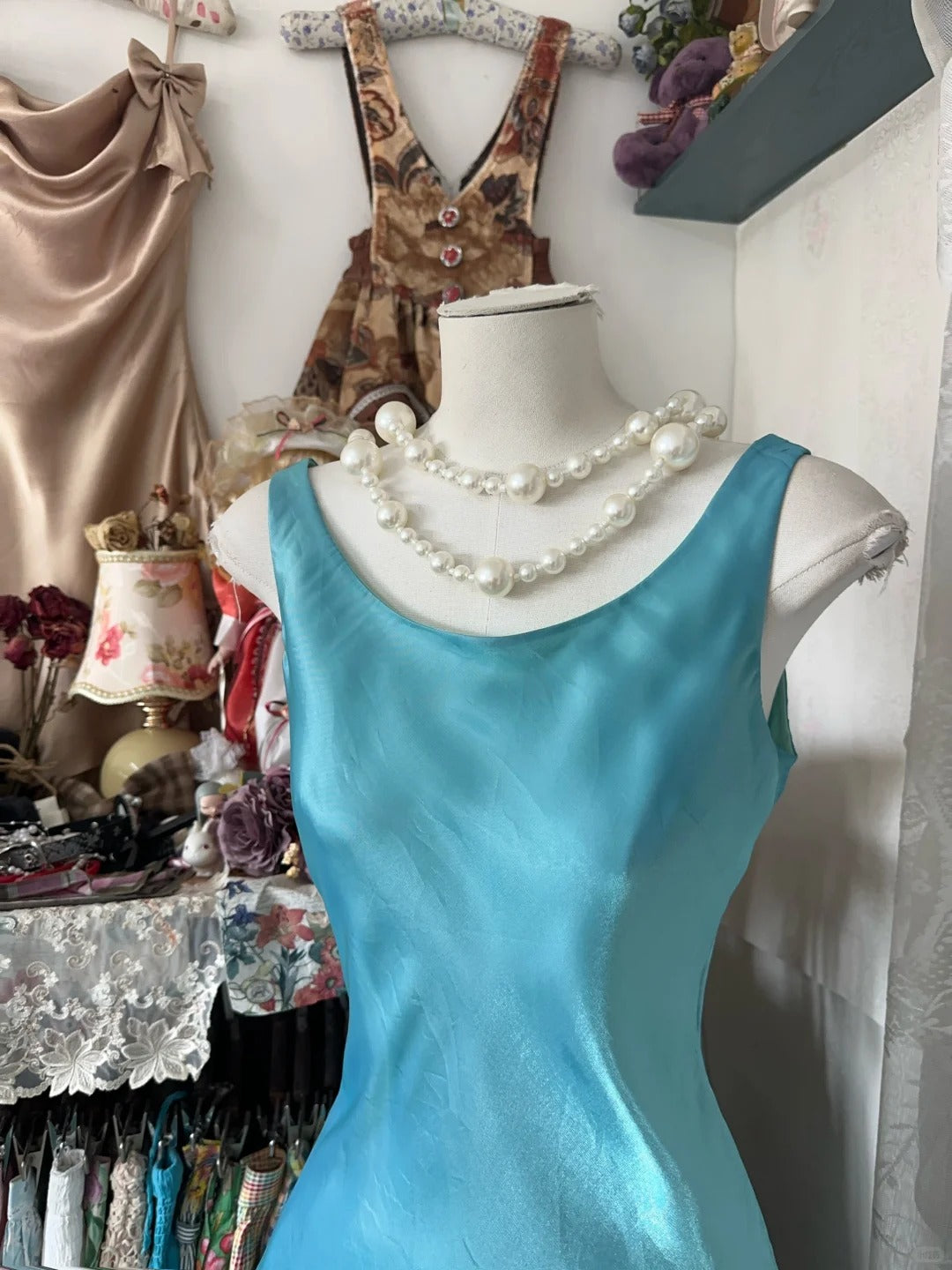 Blue elegant simple vintage long chiffon homecoming dress prom dress party dress nv4622