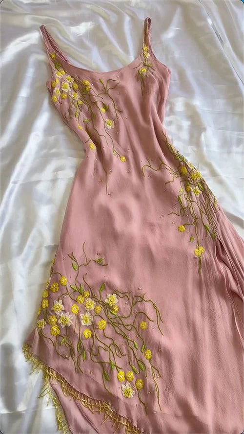 Robe de soirée brodée rose, robe de bal vintage, robe de soirée, nouvelle collection, nv5350