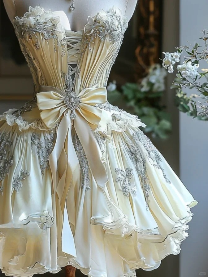 Gelbes kurzes Heimkehrkleid aus Spitzentüll, Ballkleid, Abendkleid, Geburtstagspartykleid, NV4717