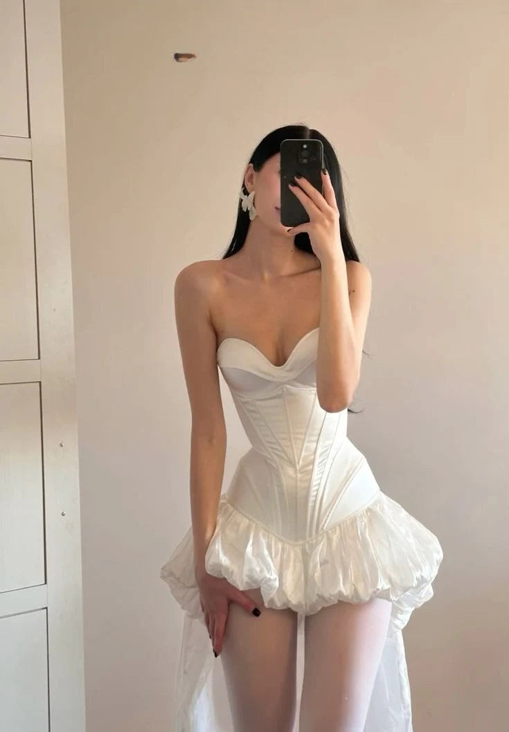 White Strapless Evening Prom Dresses High Low Homecoming Gowns nv5063