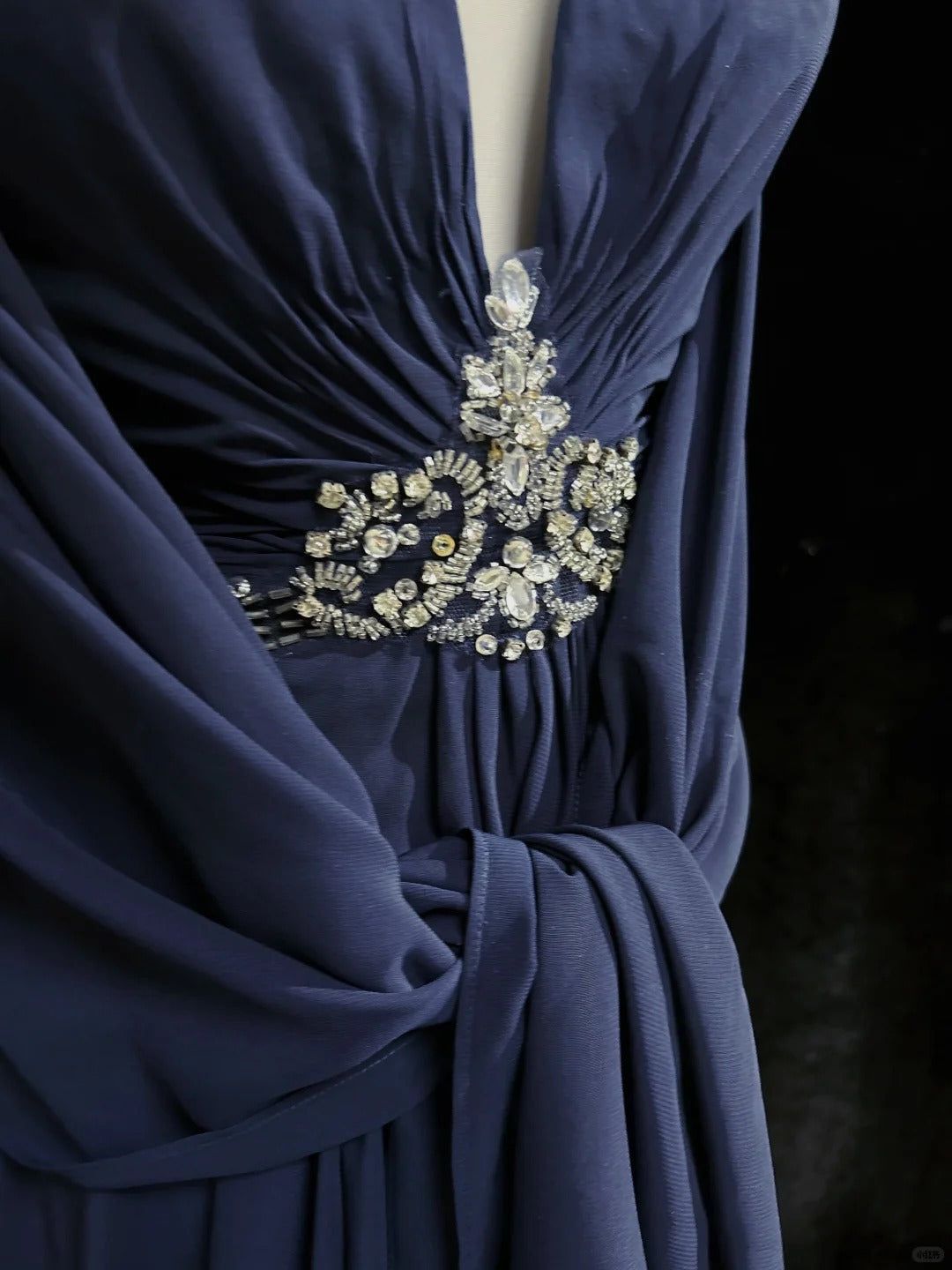 Blue rhinestone backless long chiffon ball gown evening dress nv4427