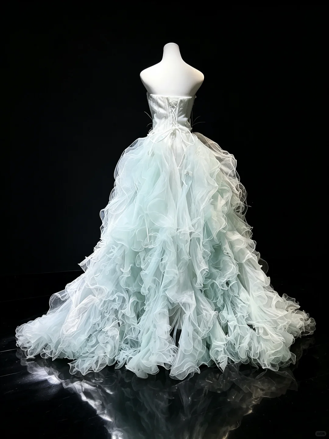Mint Green Strapless 2-in-1 Princess Ball Gown Corset 3D Floral Beaded Ruffle Tulle Long Train Evening Gown NV7002