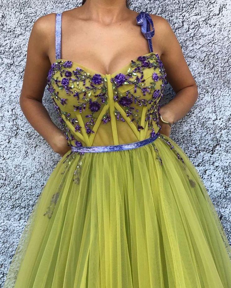 Gelb glänzende zarte Perlen Spaghettiträger elegantes langes Tüll Ballkleid Abendkleid Partykleid nv3536