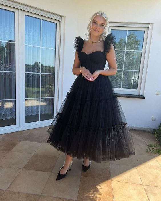 Black tulle A-line ball gown evening dress nv2161