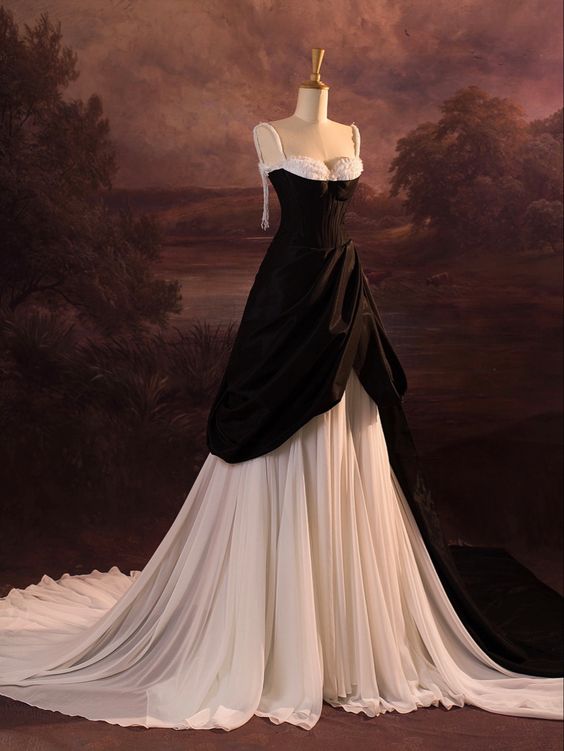 Black and white A-line ball gown evening dress nv1907