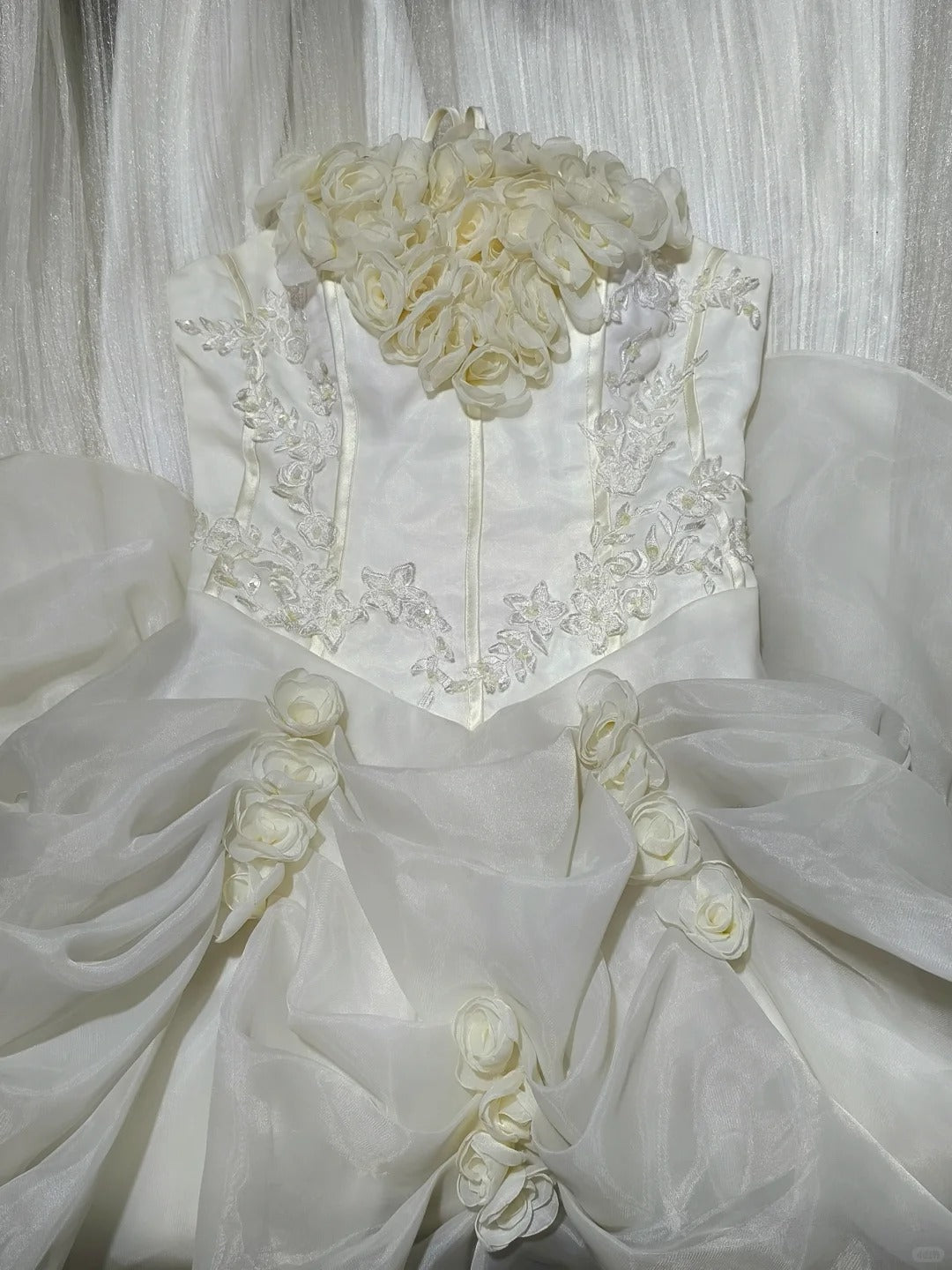 Beige Floral Elegant Long Tulle Ball Gown nv4779