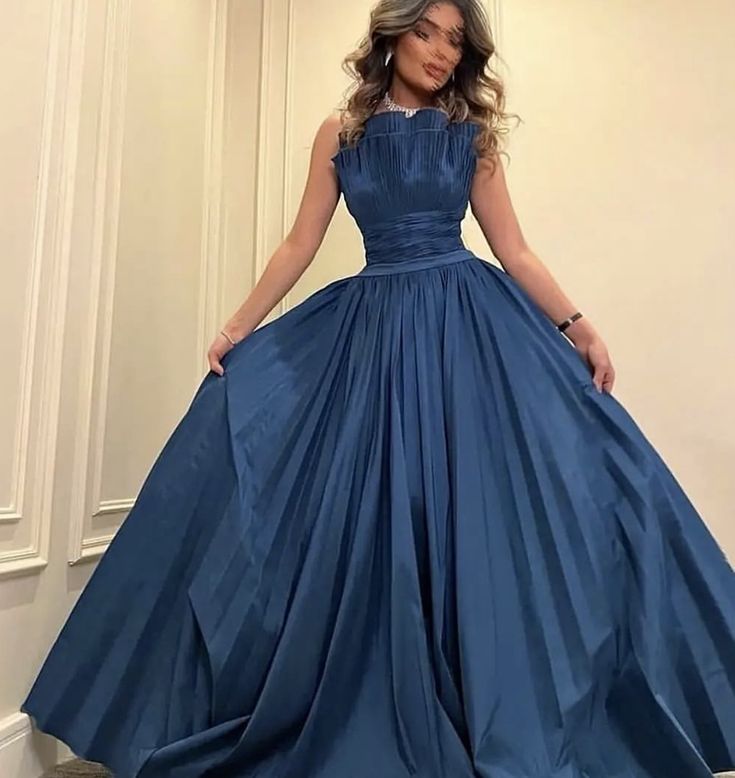 Robe de soirée longue élégante et unique en forme de A bleue nv2465
