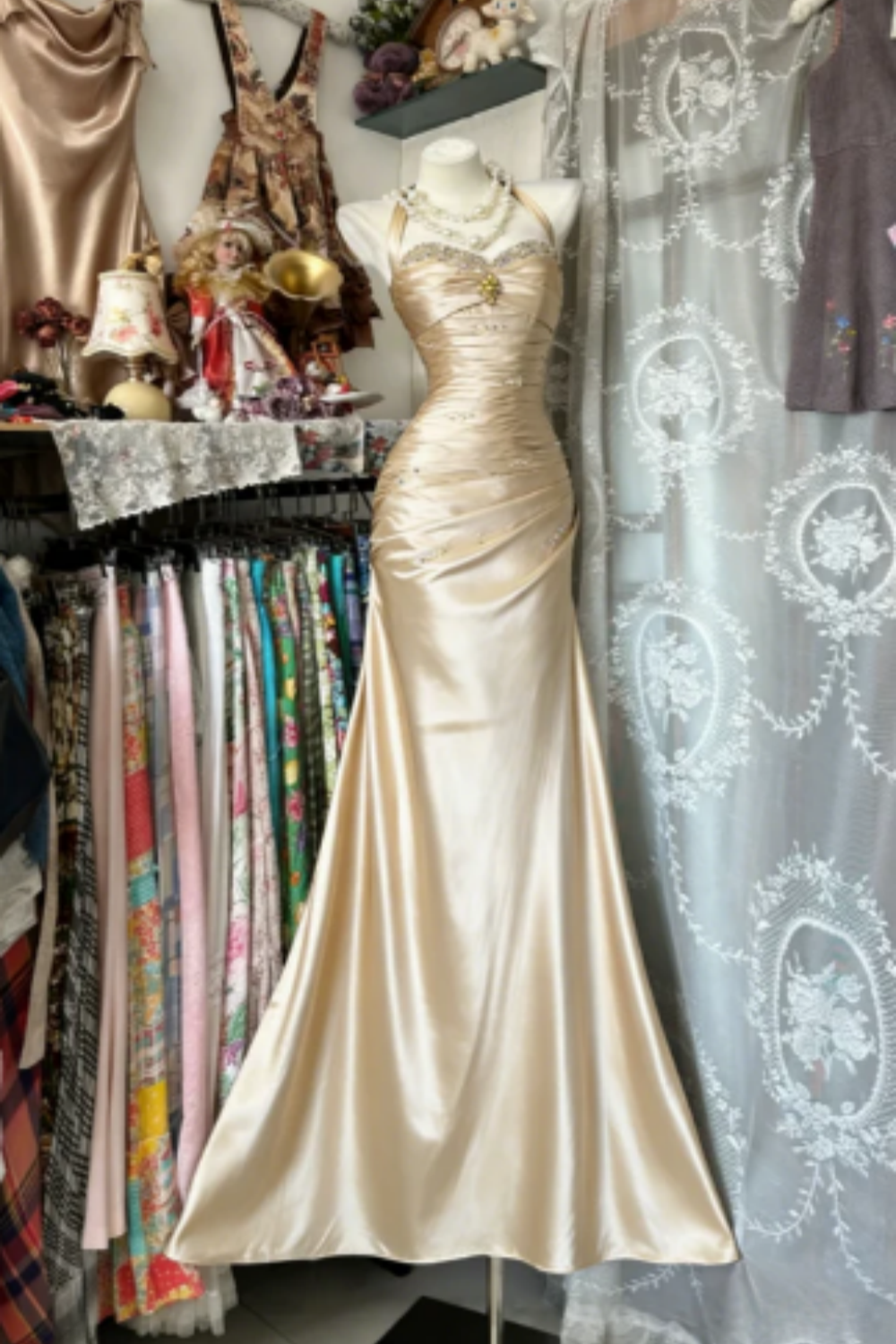 Retro elegant long satin dress NV6656