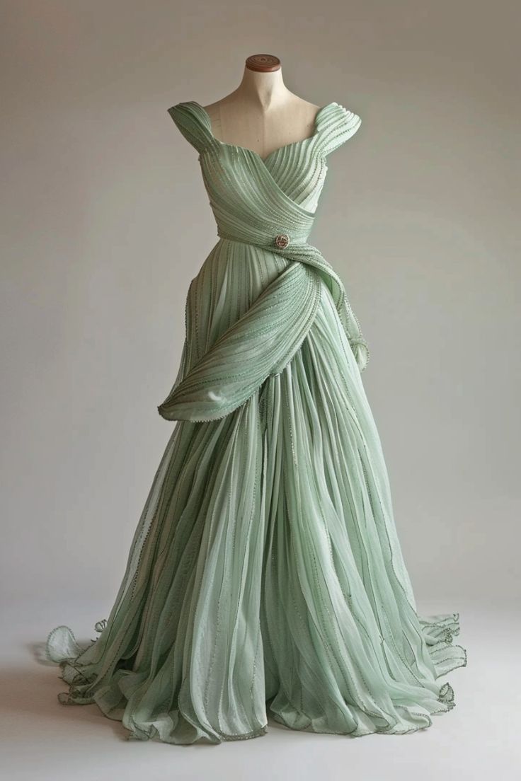 Green Elegant Long Beads Tulle Fairy Ball Gown nv4835