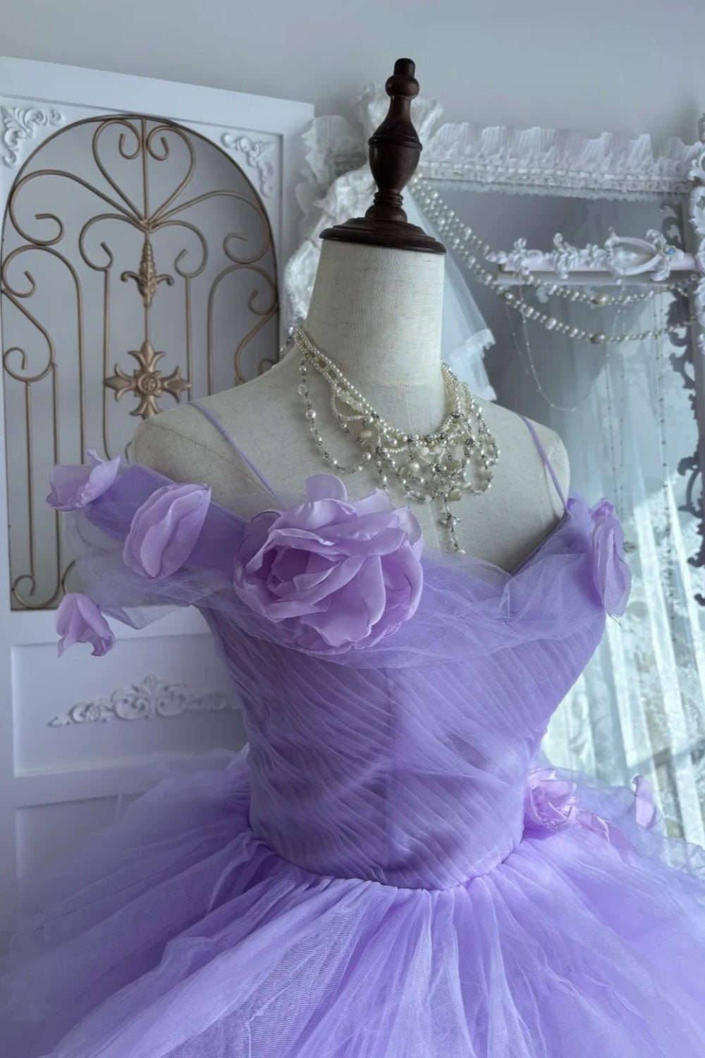 Wedding Essential Lavender Bridal Gown: 3D Rose Details & Flowy Train NV6842