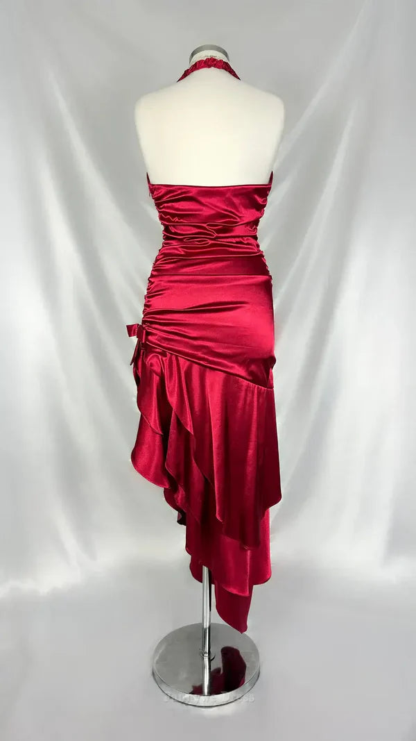 Rotes Homecoming-Kleid aus Satin, lang, für Geburtstagsfeiern, Ballkleid, nv4351