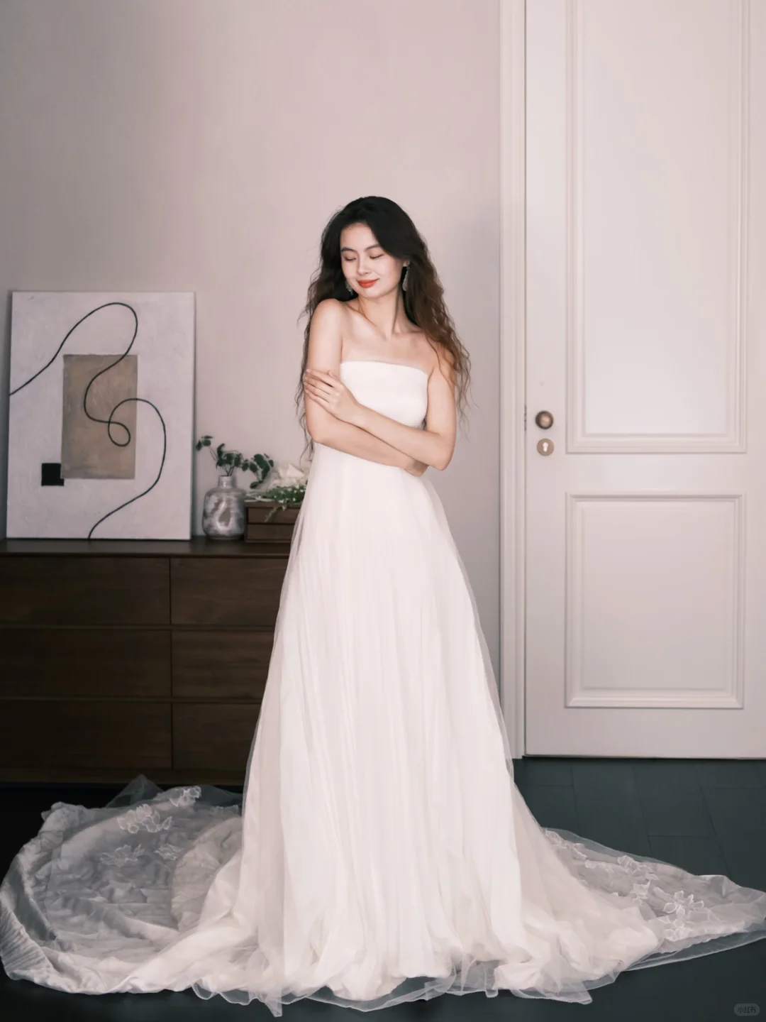 Strapless Pleated Tulle A Line Wedding Gown, Simple Bridal Dress NV7344