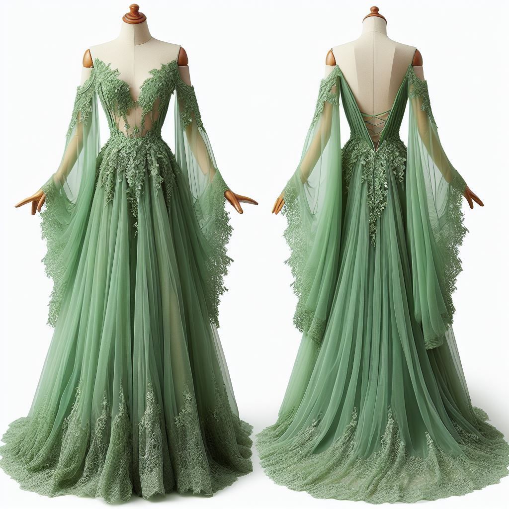 Robe de bal élégante longue en tulle GreenLace nv4837