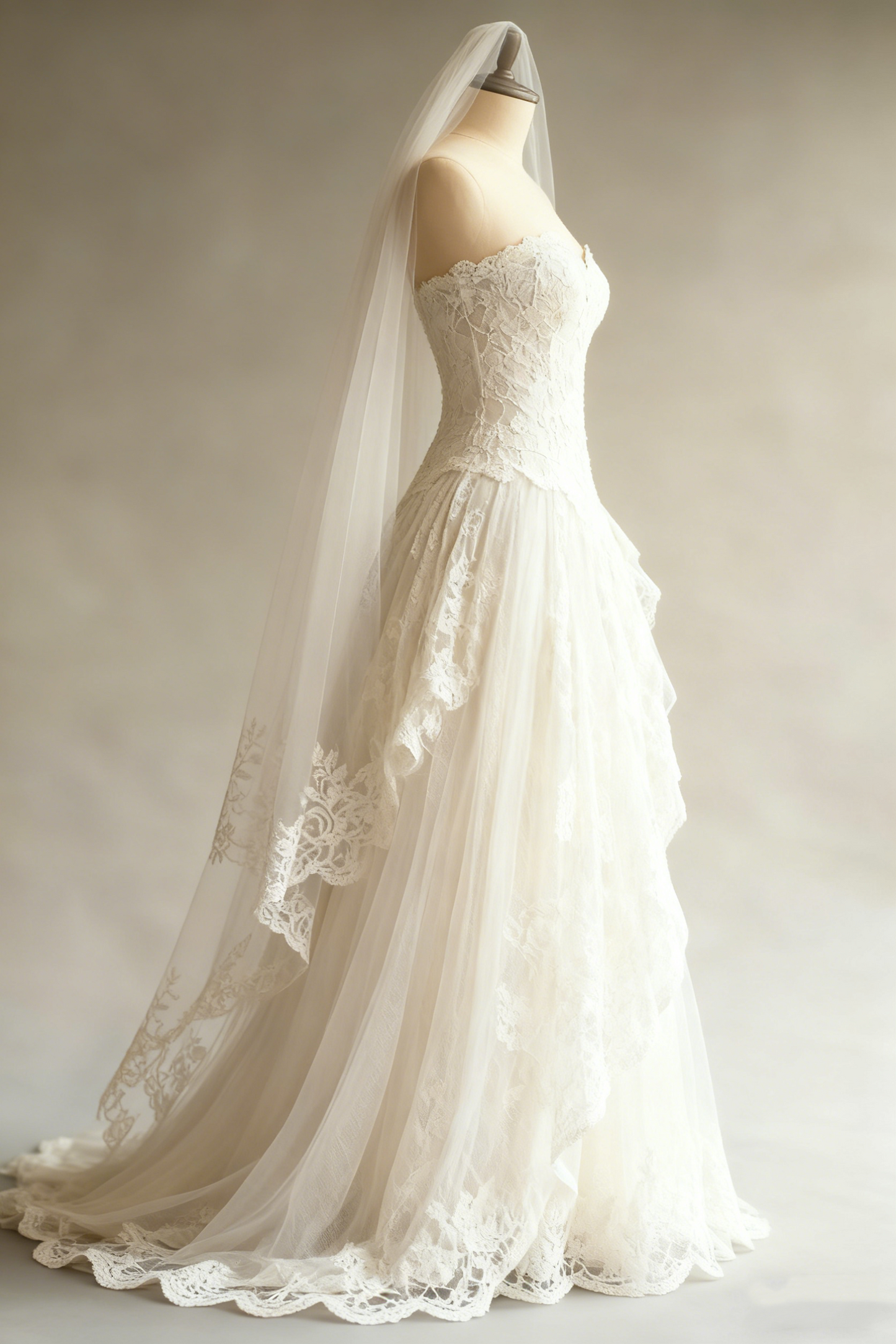 NiceVestidos-(Exclusive Original Design Wedding Dress)White Lace Tulle Strapless Sleeveless Floor-Length Vintage Wedding Dress NV6194